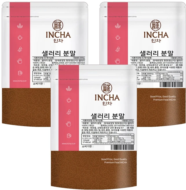 인차 샐러리 분말, 200g, 3개 - 쿠팡