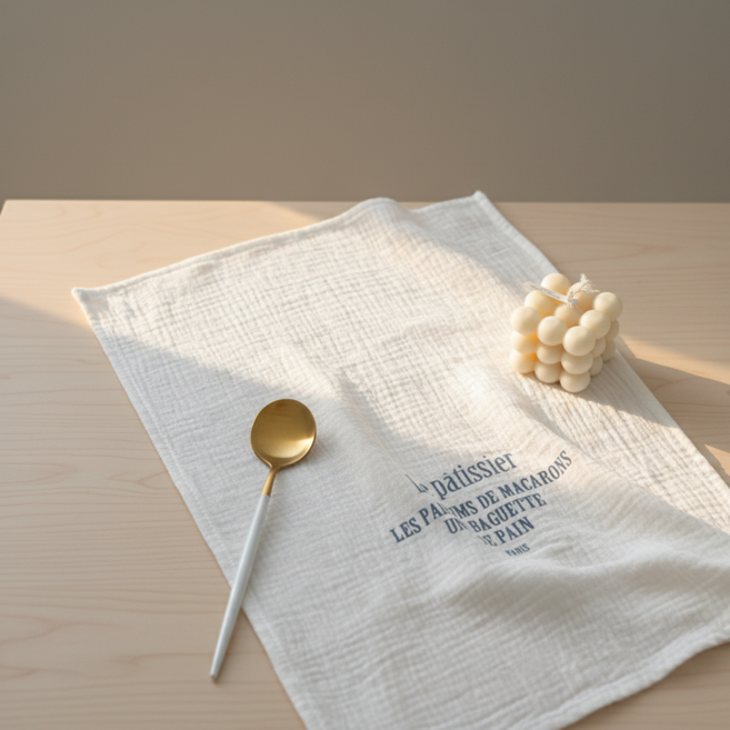 오레뉴 레터링 거즈 키친크로스, 화이트, 1개, 35 x 50 cm