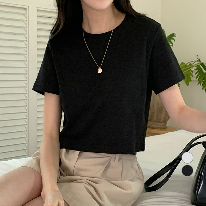아피나르 여성용 고밀도 순면 반팔 세미크롭 티셔츠