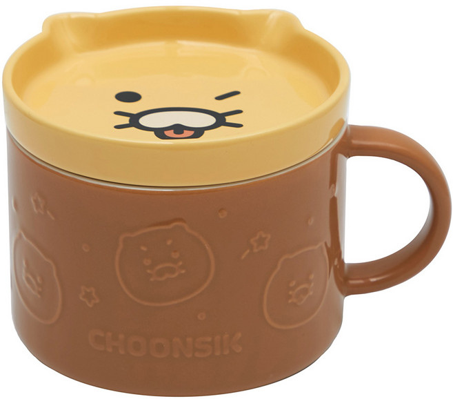 Kakao Friends 春植臉臉附蓋麥片碗, 1個, 黃色 + 棕色