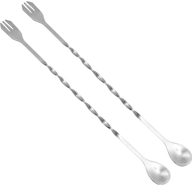 하비에 스테인리스 롱 칵테일 바 스푼 머들러, 실버, 2개