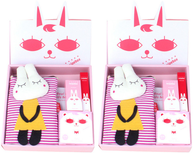 레시피박스 해피박스 어린이 메이크업 5종 세트, 가방(랜덤) + 어린이 마스크팩 2p + 매니큐어 체리블라썸 + 립크레용 + 데일리 썬쿠션, 2세트