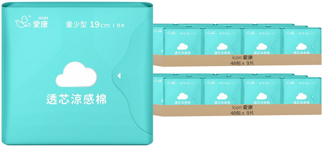 icon 愛康 透芯涼感衛生棉, 量少型(19cm), 9片, 96包