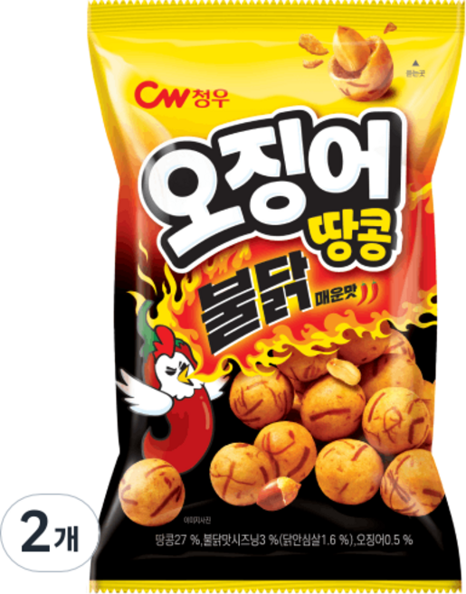 청우식품 오징어땅콩 불닭매운맛, 90g, 2개