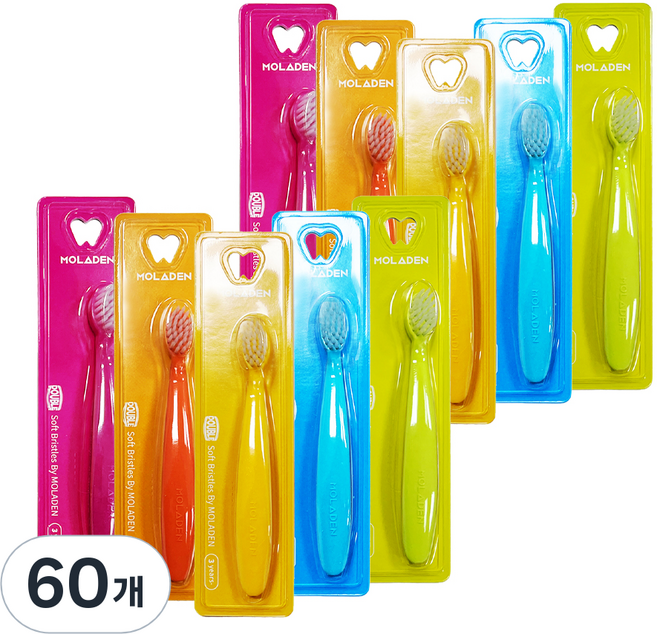 몰라덴 이지그립 이중미세모 유아칫솔, 랜덤 발송, 60개, 1개입