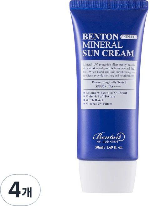 벤튼 스킨핏 미네랄 선크림 SPF50+ PA++++, 50ml, 4개 - 쿠팡