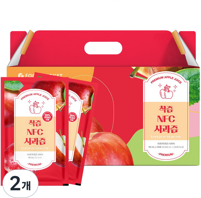푸드버킷 물없이 갈아만든 NFC저온착즙 사과즙, 90ml, 100개