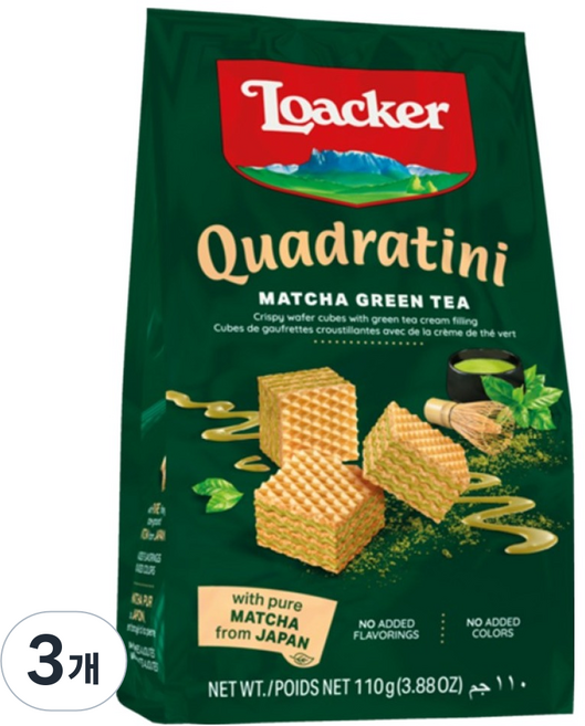 Loacker 萊佳哈斯 威化夾心方塊酥 綠茶口味, 110g, 3包