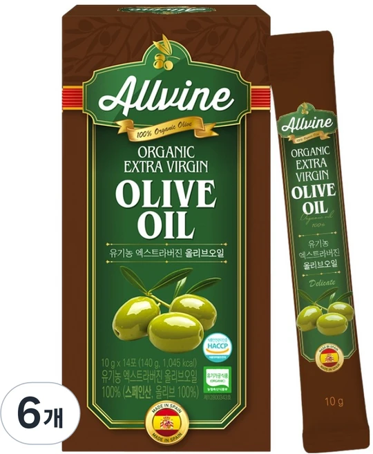 ALLVINE 유기농 엑스트라버진 올리브오일 스틱 14p, 140g, 6개 - 쿠팡