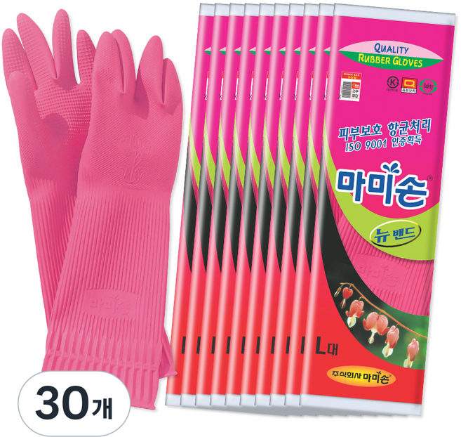 마미손 뉴밴드 고무장갑, 핑크, 대(L), 30개