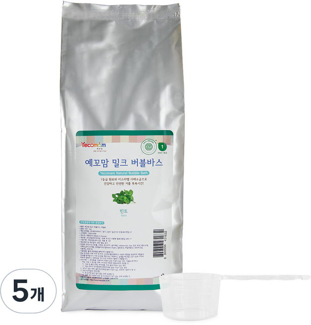 예꼬맘 밀크 버블바스 입욕제 민트향 리필, 1kg, 5개