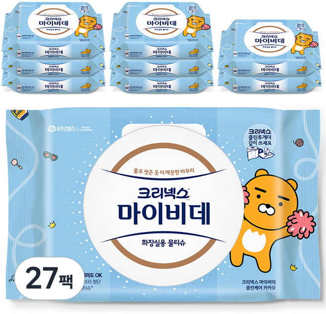 크리넥스 마이비데 클린케어 비데티슈 캡형, 40매, 27개