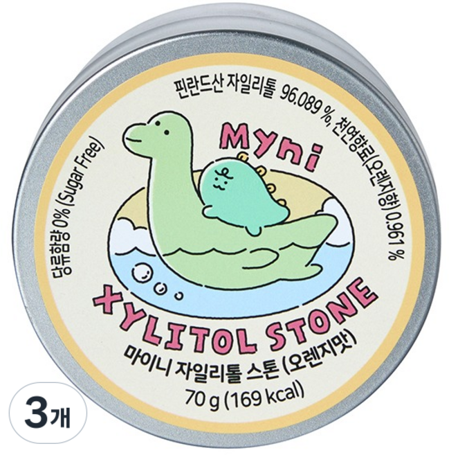 마이니 자일리톨 스톤 오렌지맛, 70g, 3개