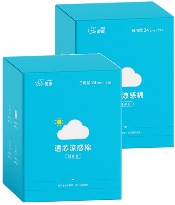 icon 愛康 透芯涼感衛生棉, 日用型(24cm), 24片, 2盒