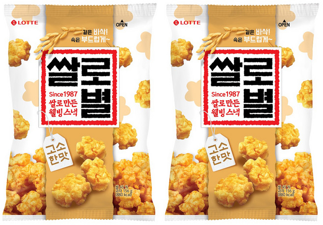 롯데웰푸드 쌀로만든 쌀로별 고소한맛, 156g, 2개