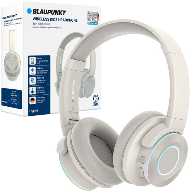 블라우풍트 청력보호 LED 블루투스 6.0 키즈 헤드폰, 아이보리, BLP-BH551CRHP