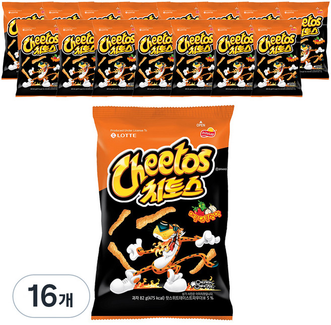 롯데제과 치토스 매콤달콤 과자, 82g, 16개