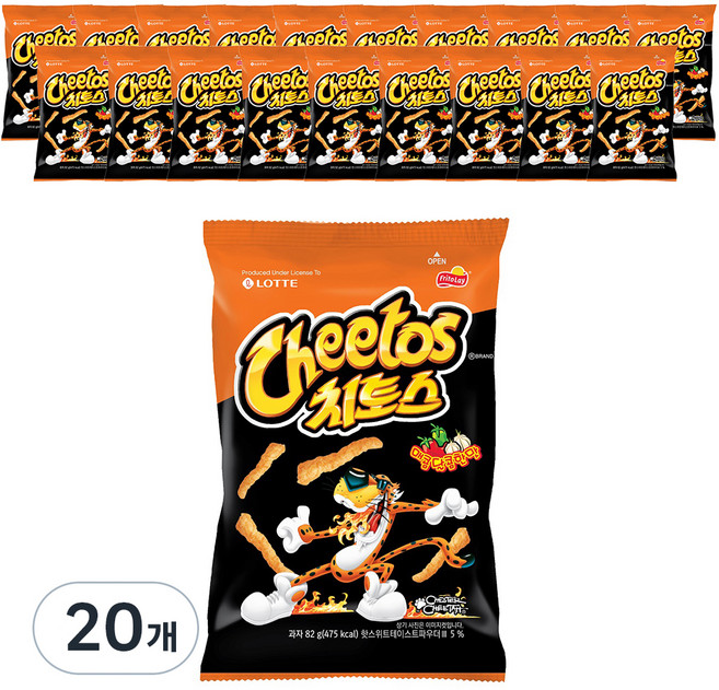 롯데제과 치토스 매콤달콤 과자, 82g, 20개