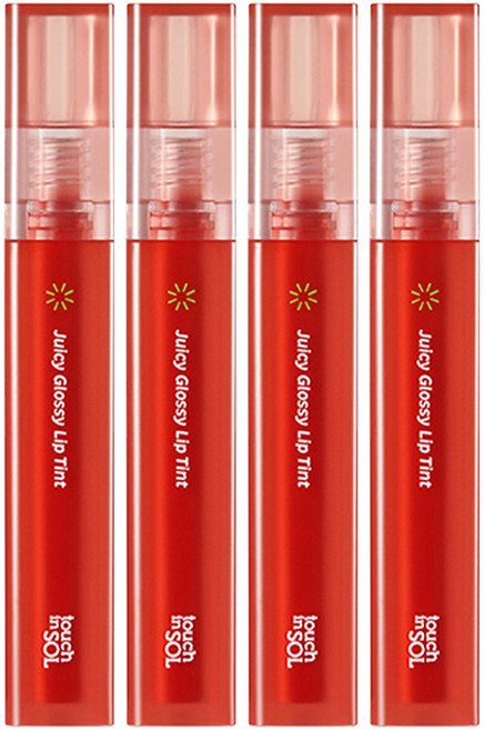 터치인솔 비건어게인 쥬시 글로시 립틴트, 프레시 코랄, 4개, 3.9g