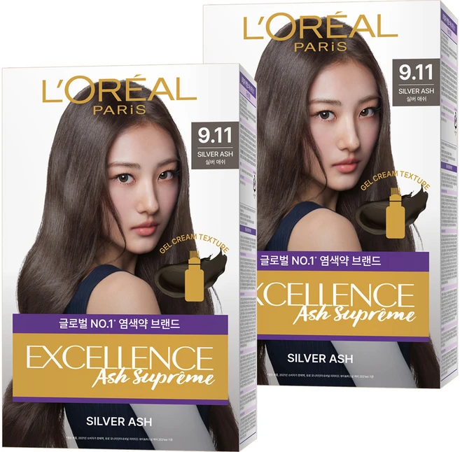 로레알파리 엑셀랑스 애쉬 슈프림 염모제, 9.11 실버 애쉬 토프 브라운, 2개 - 쿠팡