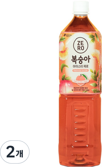 맥널티커피 복숭아 아이스티 제로, 1.5L, 2개
