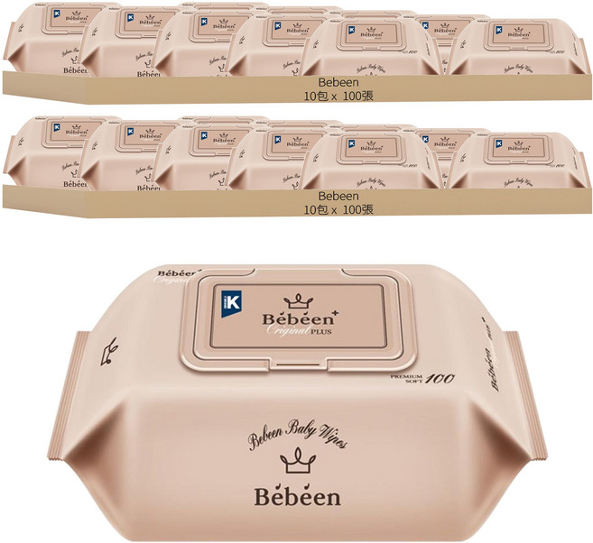 Bebeen Original Plus 濕紙巾 掀蓋式, 100張, 20包