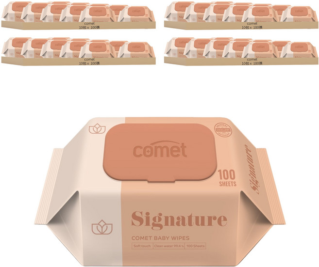 comet Baby Wipes Signature 寶寶濕紙巾 掀蓋式 加厚型, 55g, 100張, 40包