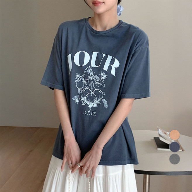 afinar 女款 JOUR D'ÉTÉ 透氣 寬鬆版型 成衣水洗 短袖 圖案 T恤
