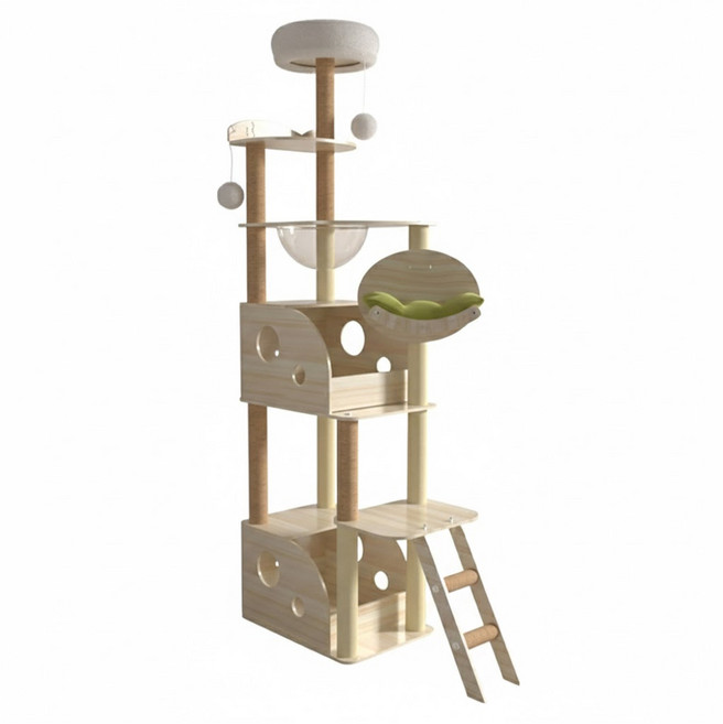 AOYI 奧藝 摩天大樓貓跳台 200 x 40 x 55cm 17kg, 原木色, 1個