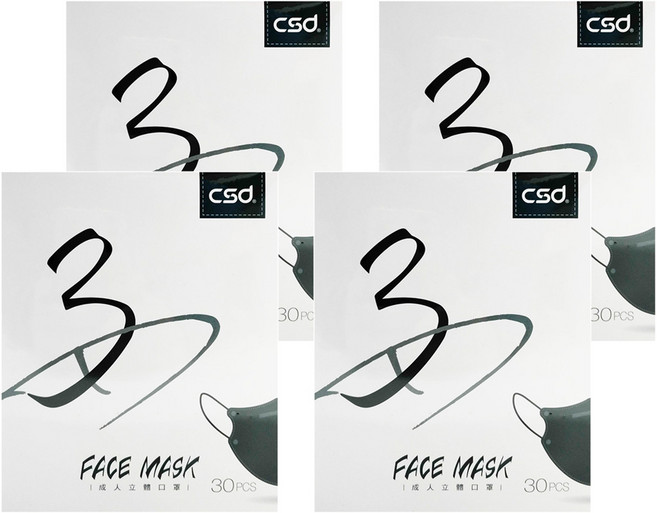 CSD 中衛 成人3D立體口罩, 軍綠色, 30片, 4盒