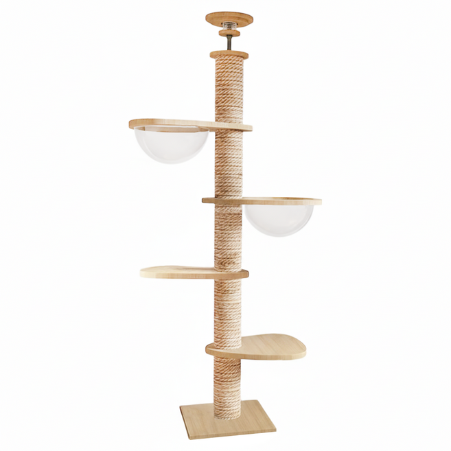 毛皇上 貓跳台頂天立地貓爬架 新款 附頂部緩衝泡棉墊, 木色, 1組