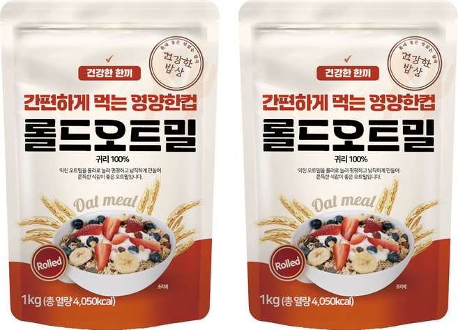 대구농산 건강한밥상 간편하게 먹는 영양한컵 롤드오트밀, 1kg, 2개