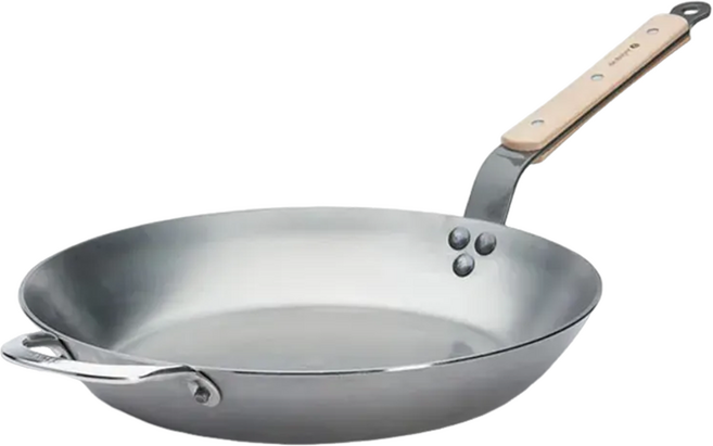 de Buyer 畢耶 原礦木柄 單柄平底鍋 附握耳 適用IH爐, 32cm, 1個