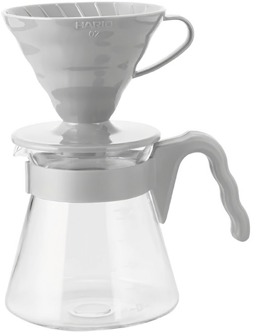HARIO 好璃奧 V60手沖咖啡壺組 灰白色 VCSD-02-PGR, 700ml, 1組