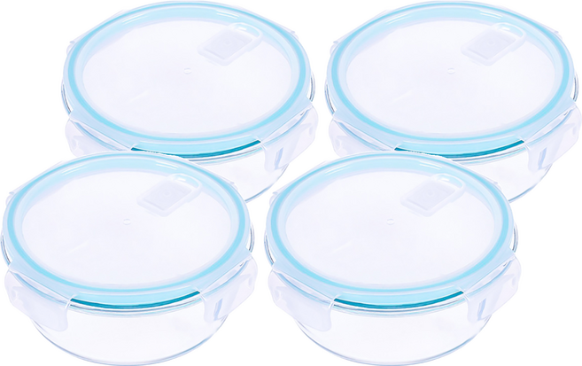 小麥購物 玻璃保鮮盒 c110 圓 400ml, 2組, 2個容器 + 2個蓋子/組