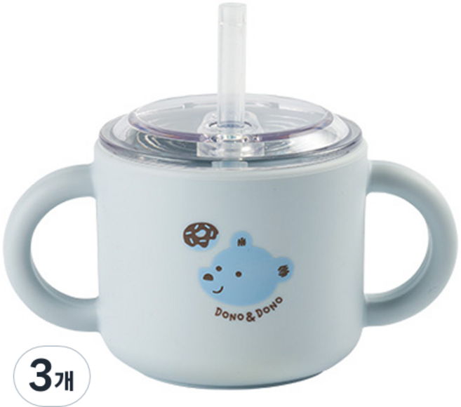 도노도노 맘마존 유아용 실리콘 빨대컵, 150ml, 3개, 테디코튼블루