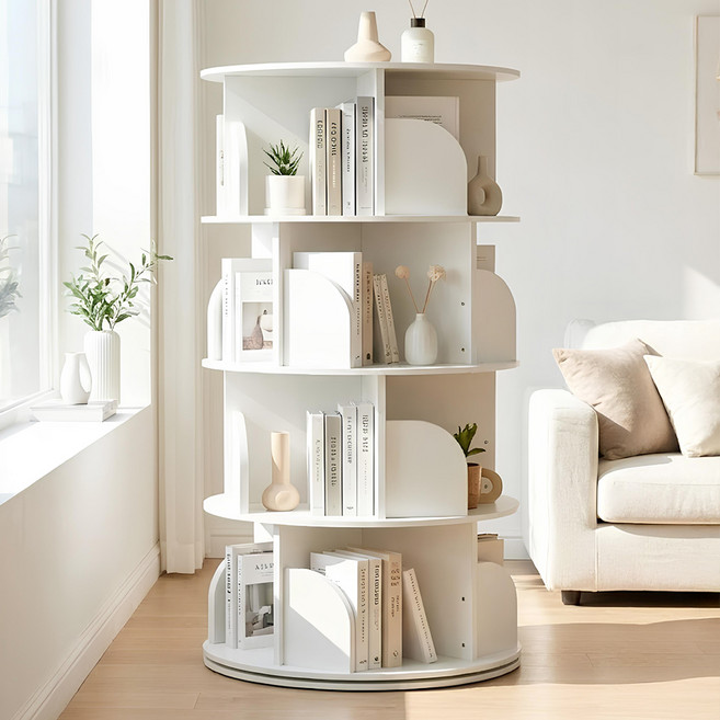 코멧 회전 원형 책장, 화이트, 4단