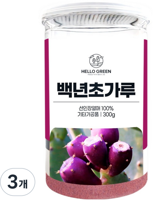 헬로우그린 백년초 가루 분말 통, 300g, 3개