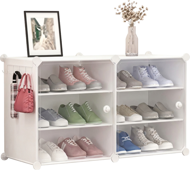 德利生活 側開組合鞋櫃 2列 84 x 32 x 49cm, 白色, 3層