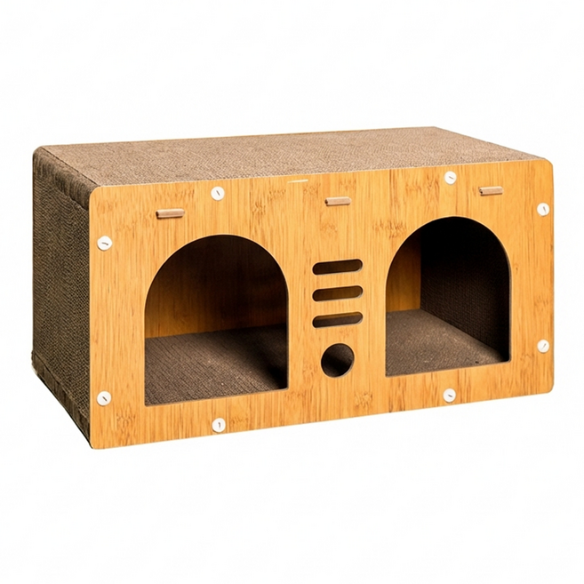 AOYI 奧藝 ZK雙門貓抓板窩, 1個, 木紋