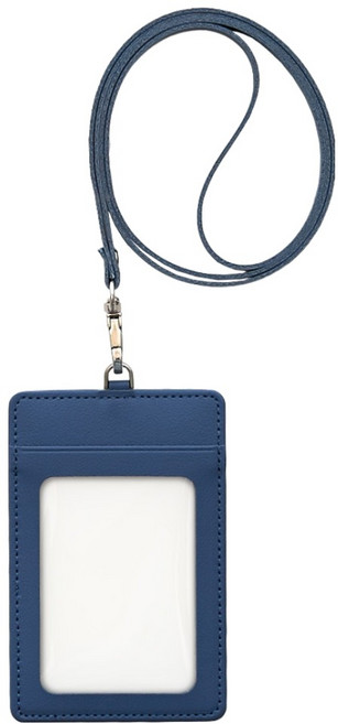FunnYmade 雙面收納皮革員工證件套掛繩, 1個, 柔和藍