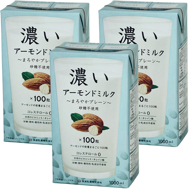 TSUKUBA 筑波乳業 杏仁飲 香醇原味 無糖, 3瓶, 1L