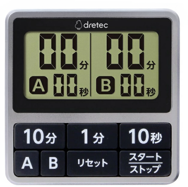 dretec 日本雙計時防水滴薄型附掛帶計時器 7.4 x 7.4 x 0.7cm 銀黑色 49g, T-618SV, 1個
