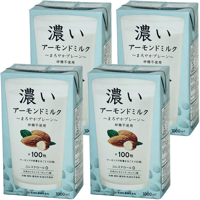 TSUKUBA 筑波乳業 杏仁飲 香醇原味 無糖, 4瓶, 1L