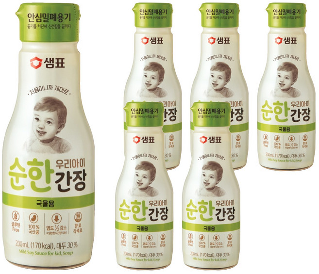 샘표 우리 아이 순한 간장 국물용, 6개, 200ml