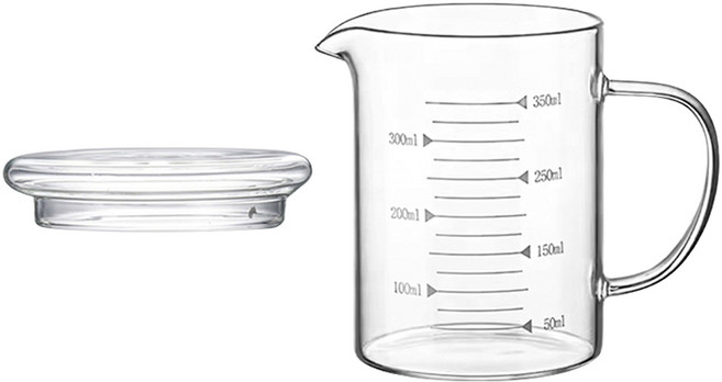 卡特屋 玻璃刻度量杯 附玻璃蓋, 350ml, 1個