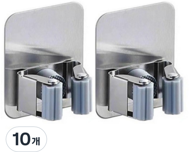 리빙홈디테일 무타공 스테인레스 청소도구 거치대 걸이 GE-04, 실버, 10개