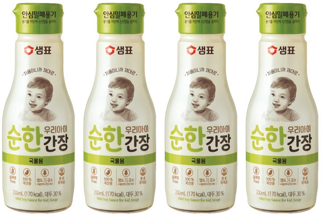 샘표 우리 아이 순한 간장 국물용, 4개, 200ml