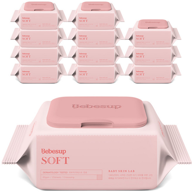 베베숲 소프트 물티슈 휴대용 캡, 60g, 20매, 12개