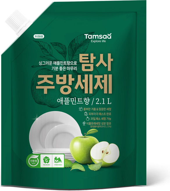 탐사 친환경 주방세제 애플민트향, 2.1L, 1개